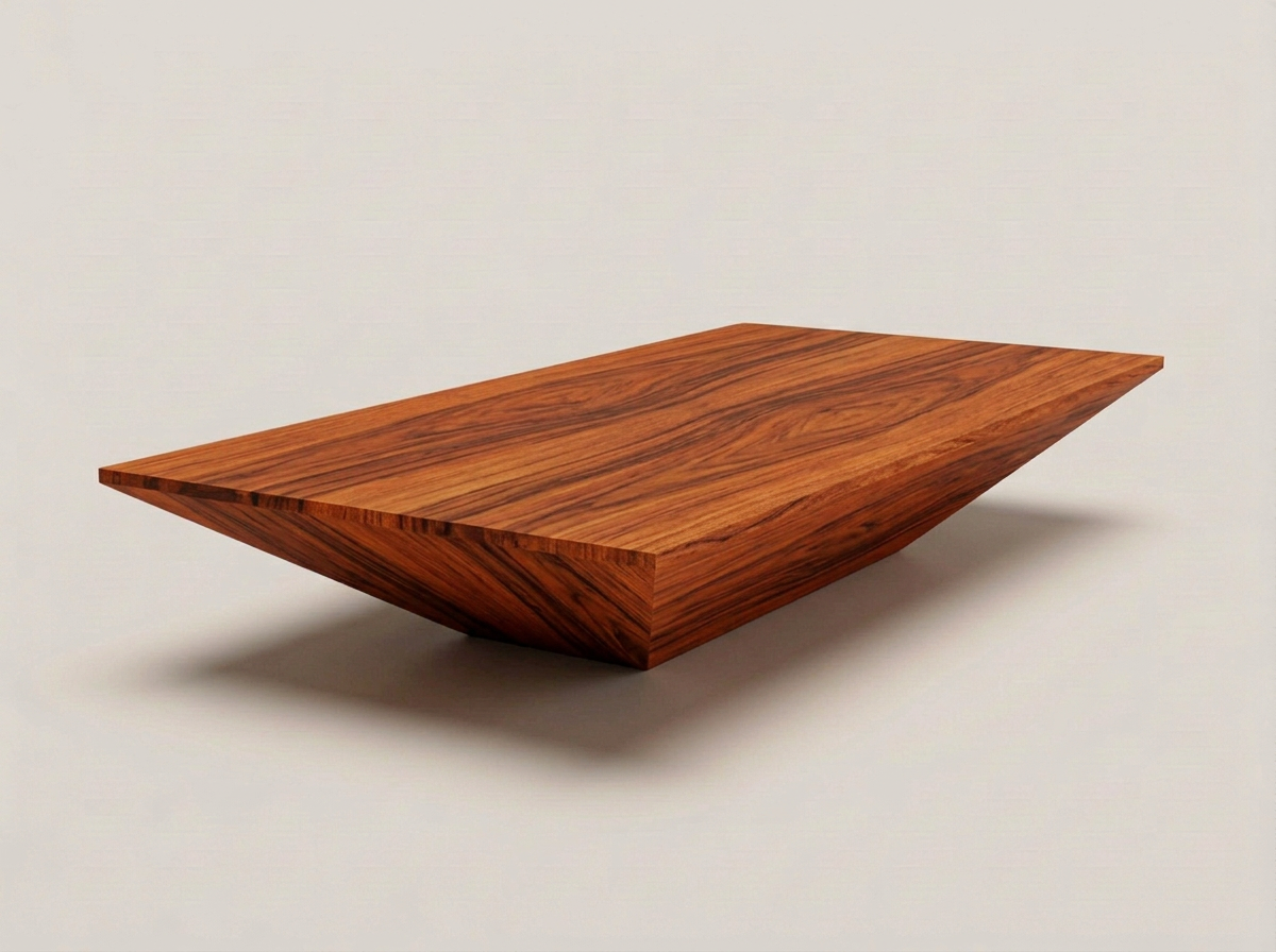 Conoide table in warm red-orange matte wood