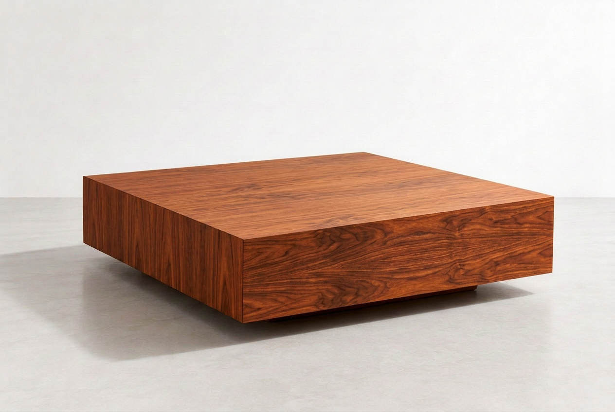 Monolith table in warm red-orange matte wood