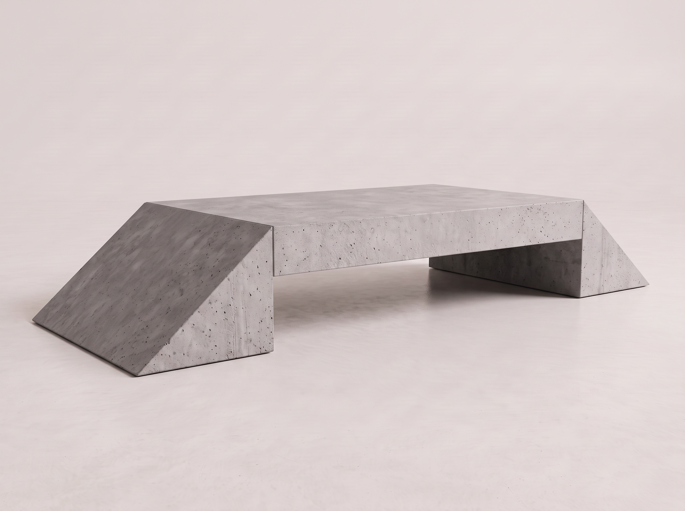 Angled perspective of the Bastion table in raw cement
